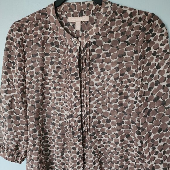 Banana Republic Top Womens XS Brown Teak Wood Print Petite Blouse - Picture 2 of 6